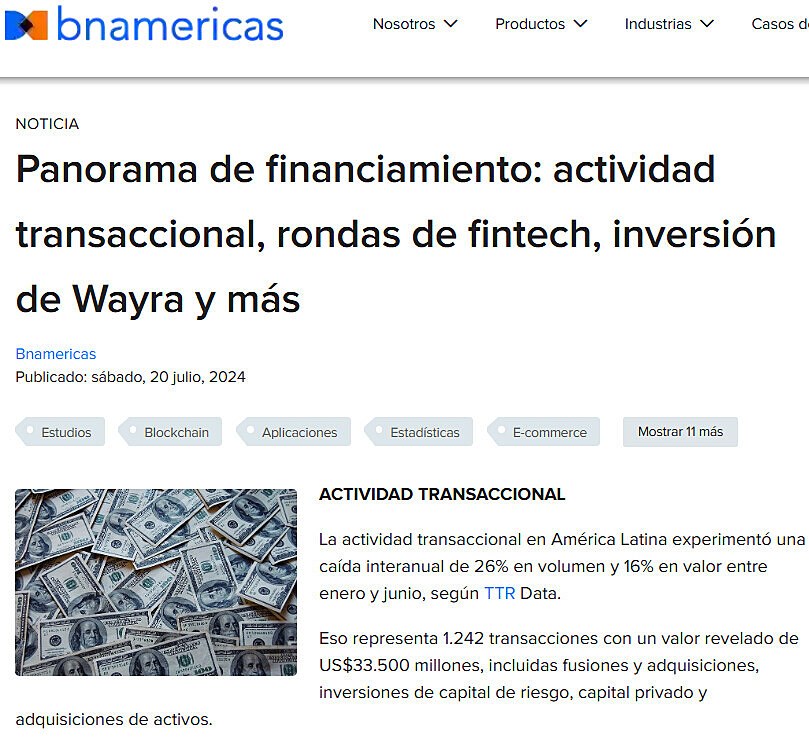 Panorama de financiamiento: actividad transaccional, rondas de fintech, inversin de Wayra y ms